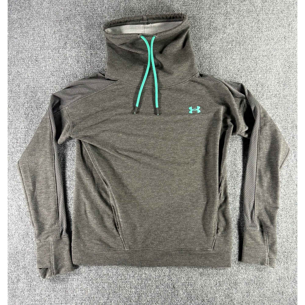 Under Armour‎ Womens Funnel Neck Pullover Sweatshirt Gray Teal Mesh Small SM/P